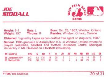 1990 Star West Palm Beach Expos #20 Joe Siddall Back