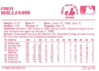 1990 Star West Palm Beach Expos #27 Fred Williams Back