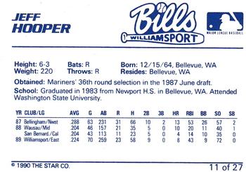 1990 Star Williamsport Bills #11 Jeff Hooper Back