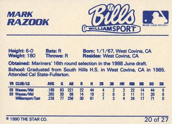1990 Star Williamsport Bills #20 Mark Razook Back