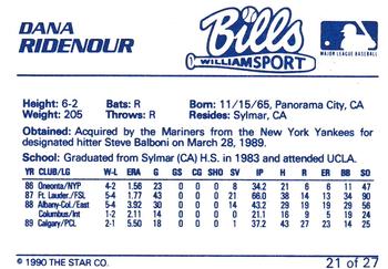 1990 Star Williamsport Bills #21 Dana Ridenour Back