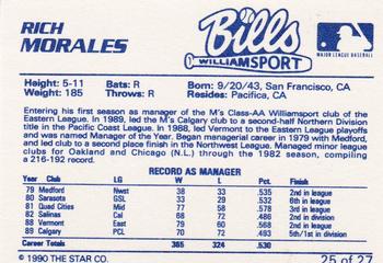 1990 Star Williamsport Bills #25 Rich Morales Back