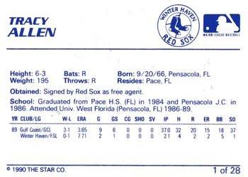 1990 Star Winter Haven Red Sox #1 Tracy Allen Back