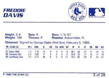 1990 Star Winter Haven Red Sox #3 Freddie Davis Back