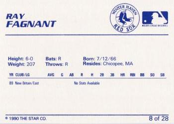 1990 Star Winter Haven Red Sox #8 Ray Fagnant Back
