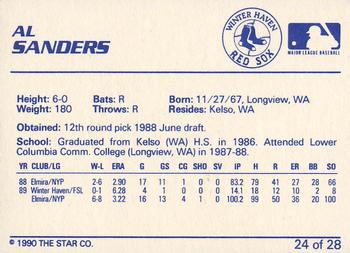 1990 Star Winter Haven Red Sox #24 Al Sanders Back