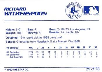 1990 Star Winter Haven Red Sox #25 Richard Witherspoon Back