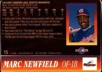 1995 Action Packed #15 Marc Newfield Back