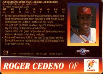 1995 Action Packed #23 Roger Cedeno Back