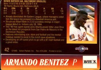 1995 Action Packed #42 Armando Benitez Back