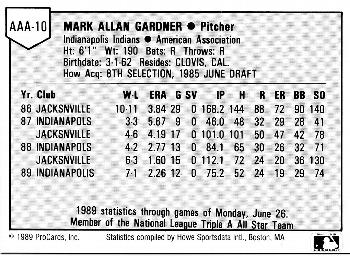 1989 ProCards Triple A All-Stars #AAA10 Mark Gardner Back