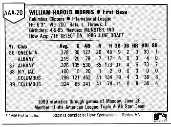 1989 ProCards Triple A All-Stars #AAA20 Hal Morris Back