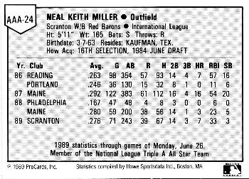 1989 ProCards Triple A All-Stars #AAA24 Keith Miller Back