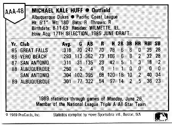 1989 ProCards Triple A All-Stars #AAA48 Mike Huff Back
