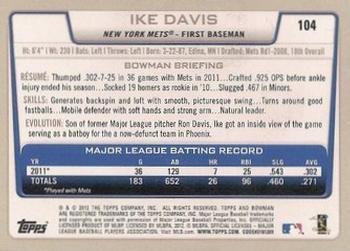 2012 Bowman #104 Ike Davis Back