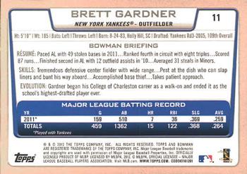 2012 Bowman #11 Brett Gardner Back