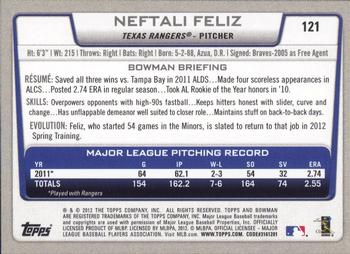 2012 Bowman #121 Neftali Feliz Back