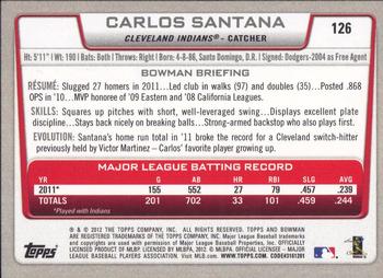 2012 Bowman #126 Carlos Santana Back