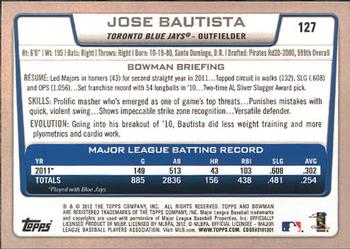 2012 Bowman #127 Jose Bautista Back