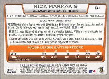 2012 Bowman #131 Nick Markakis Back