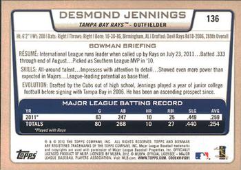2012 Bowman #136 Desmond Jennings Back