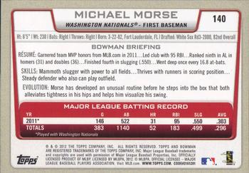 2012 Bowman #140 Michael Morse Back