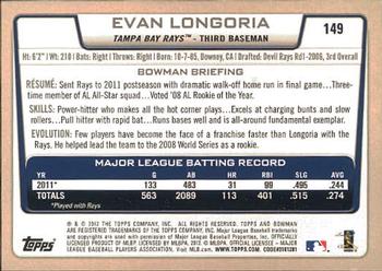 2012 Bowman #149 Evan Longoria Back