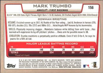 2012 Bowman #156 Mark Trumbo Back