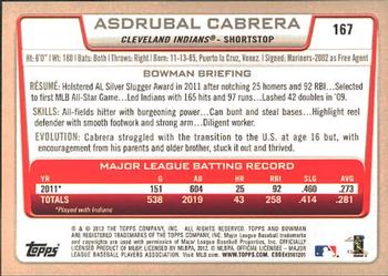 2012 Bowman #167 Asdrubal Cabrera Back