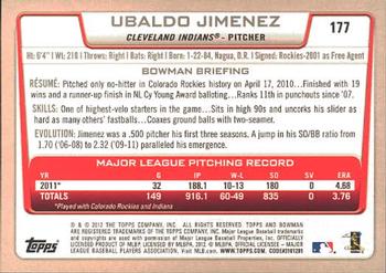 2012 Bowman #177 Ubaldo Jimenez Back