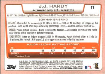 2012 Bowman #17 J.J. Hardy Back