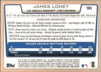 2012 Bowman #183 James Loney Back