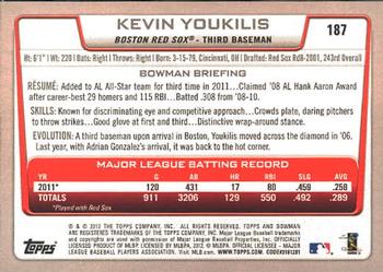 2012 Bowman #187 Kevin Youkilis Back