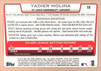 2012 Bowman #18 Yadier Molina Back