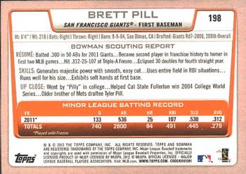 2012 Bowman #198 Brett Pill Back