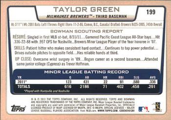 2012 Bowman #199 Taylor Green Back