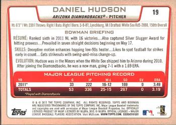 2012 Bowman #19 Daniel Hudson Back