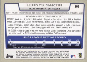 2012 Bowman #203 Leonys Martin Back