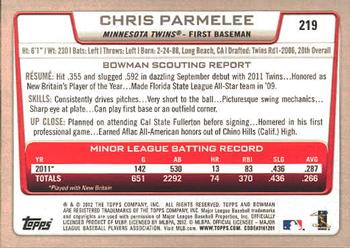 2012 Bowman #219 Chris Parmelee Back