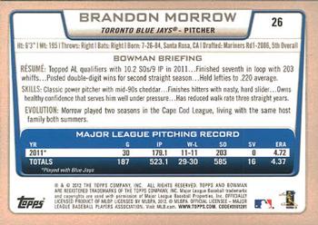 2012 Bowman #26 Brandon Morrow Back