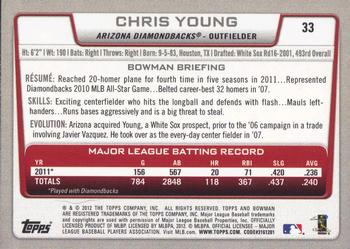 2012 Bowman #33 Chris Young Back