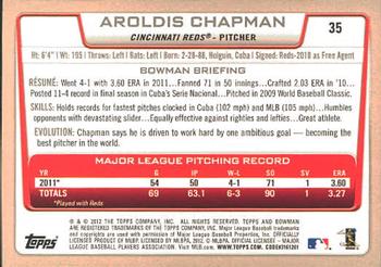 2012 Bowman #35 Aroldis Chapman Back