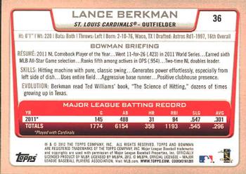 2012 Bowman #36 Lance Berkman Back