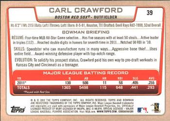 2012 Bowman #39 Carl Crawford Back
