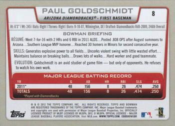 2012 Bowman #8 Paul Goldschmidt Back