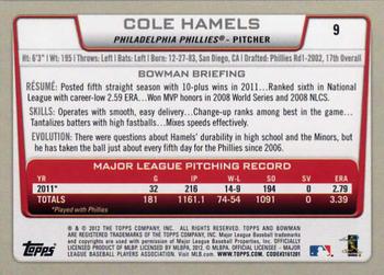 2012 Bowman #9 Cole Hamels Back