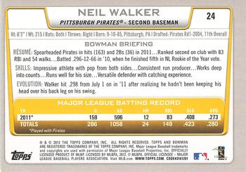 2012 Bowman #24 Neil Walker Back
