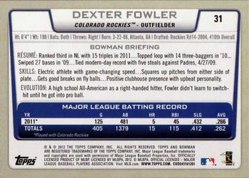 2012 Bowman #31 Dexter Fowler Back