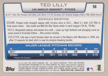 2012 Bowman #56 Ted Lilly Back