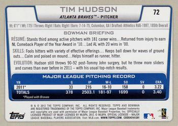 2012 Bowman #72 Tim Hudson Back